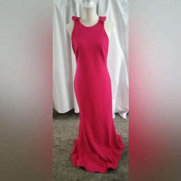 strapless open back dress Badgley Mischka Pleated Ruffle Fan Flared Mikado Gown EG4416
